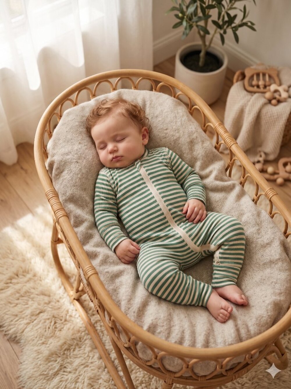 HA Bamboo Sleepers 2-Way Zipper Convertible Mittens & Footies - Baby Green Strip